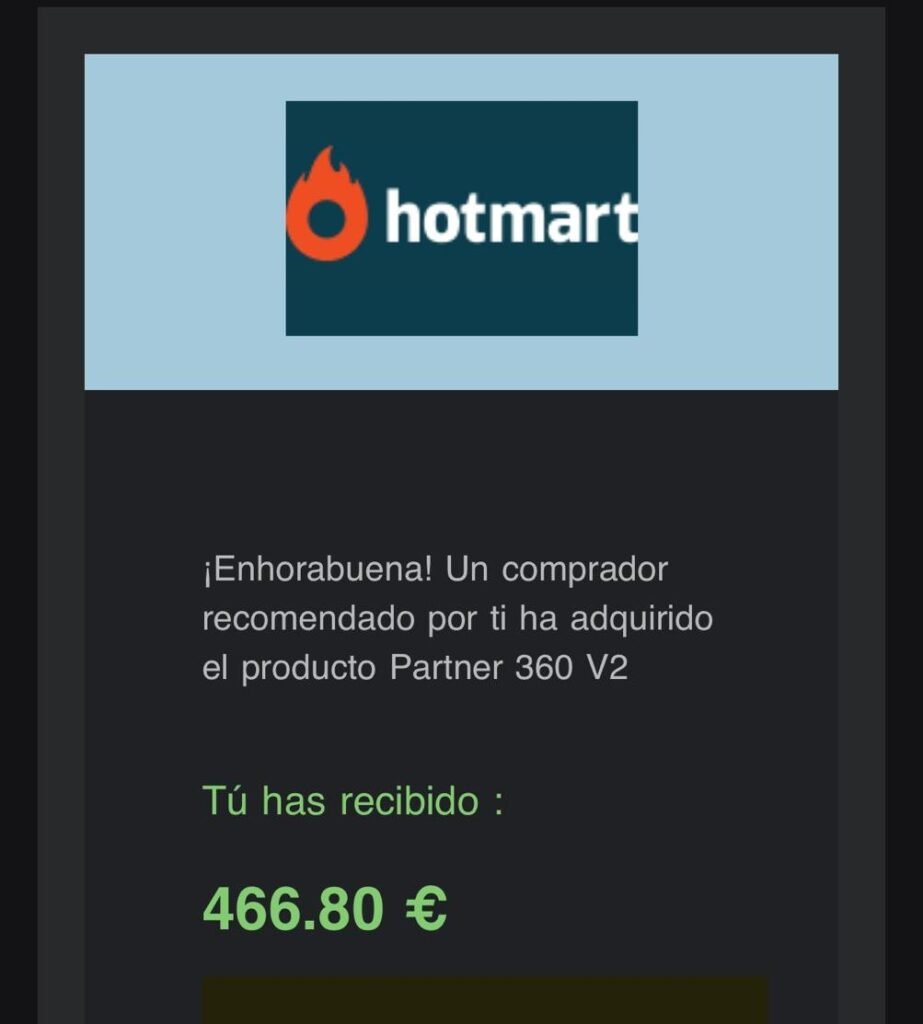 primera comisión real Partner 360 resultados Hotmart alumno