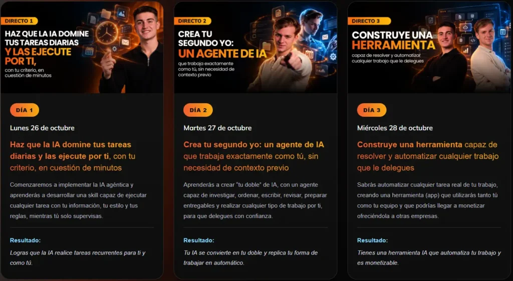 Infografía de las tres clases de Tu Segundo Yo 24/7: skill, agente y herramienta con ChatGPT, Claude y Codex